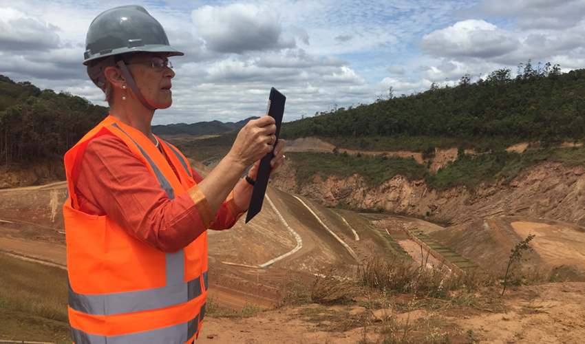 Yolanda Kakabadse surveys the landscape on a visit to the Rio Doce watershed